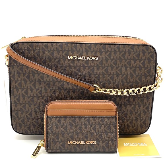 Michael Kors EW Crossbody Ba& Card Case Wallet Brown - Picture 3 of 10